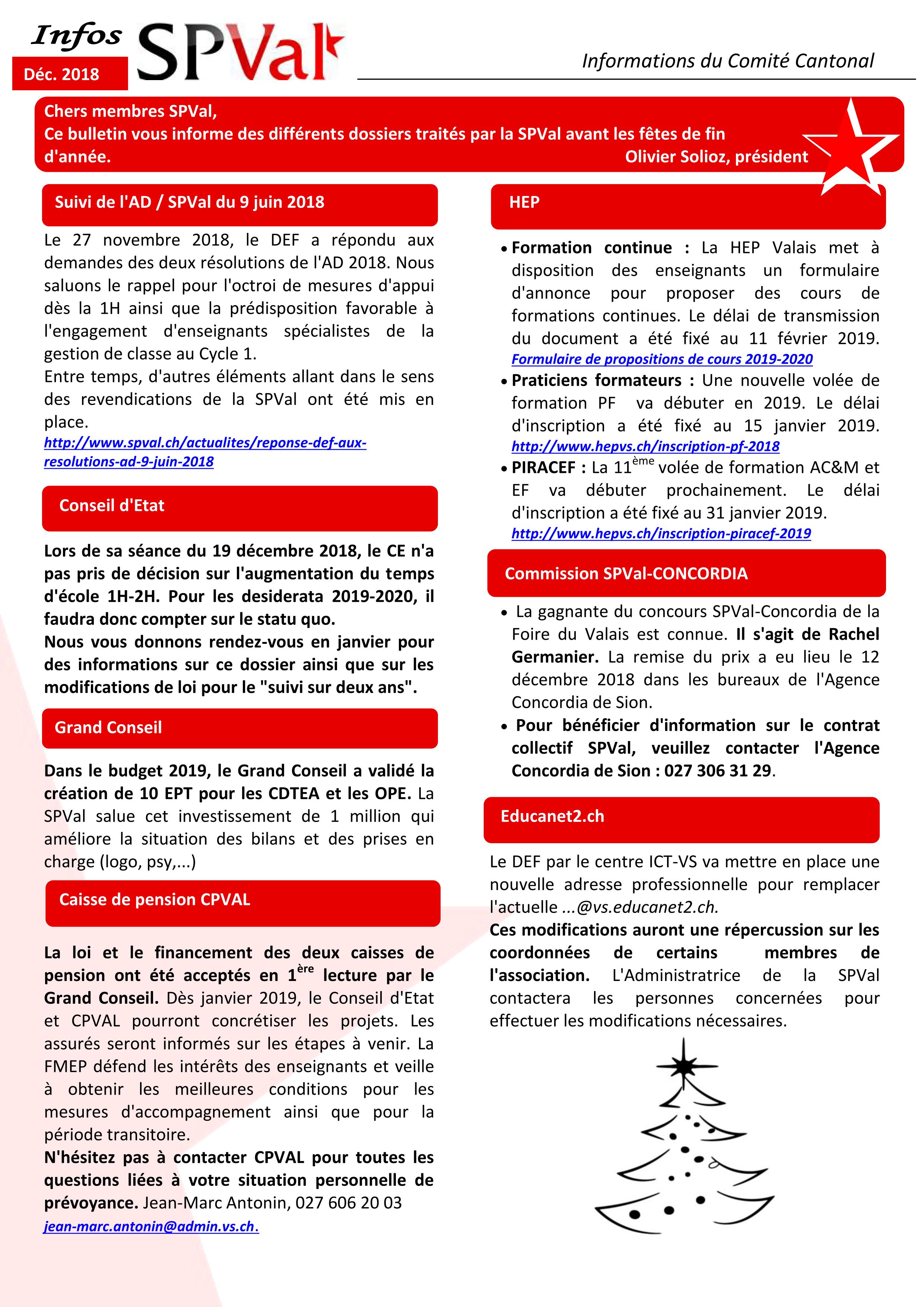 Bulletin infos SPVal de décembre 2018 recto