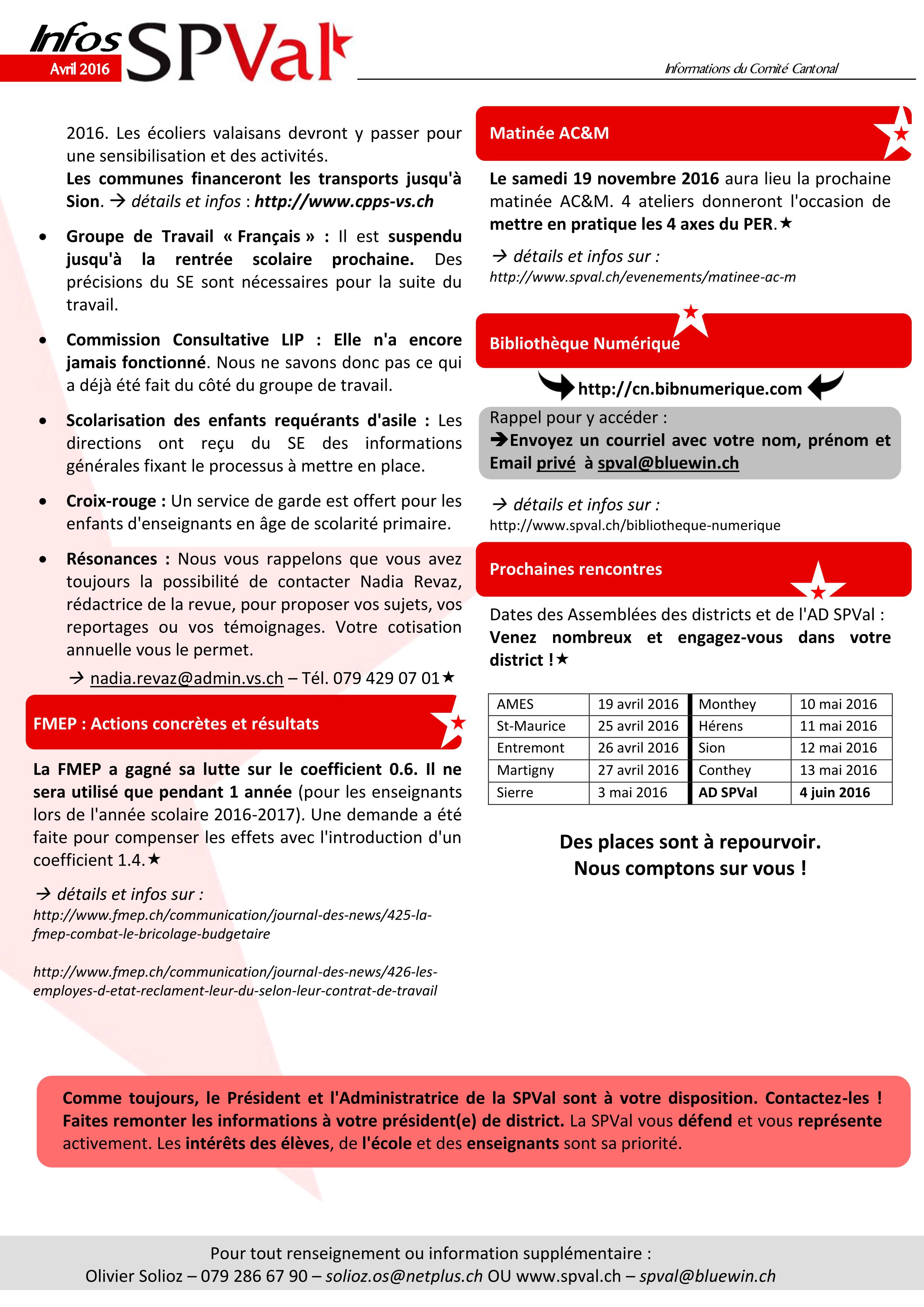 Bulletin infos SPVal d'avril 2016
