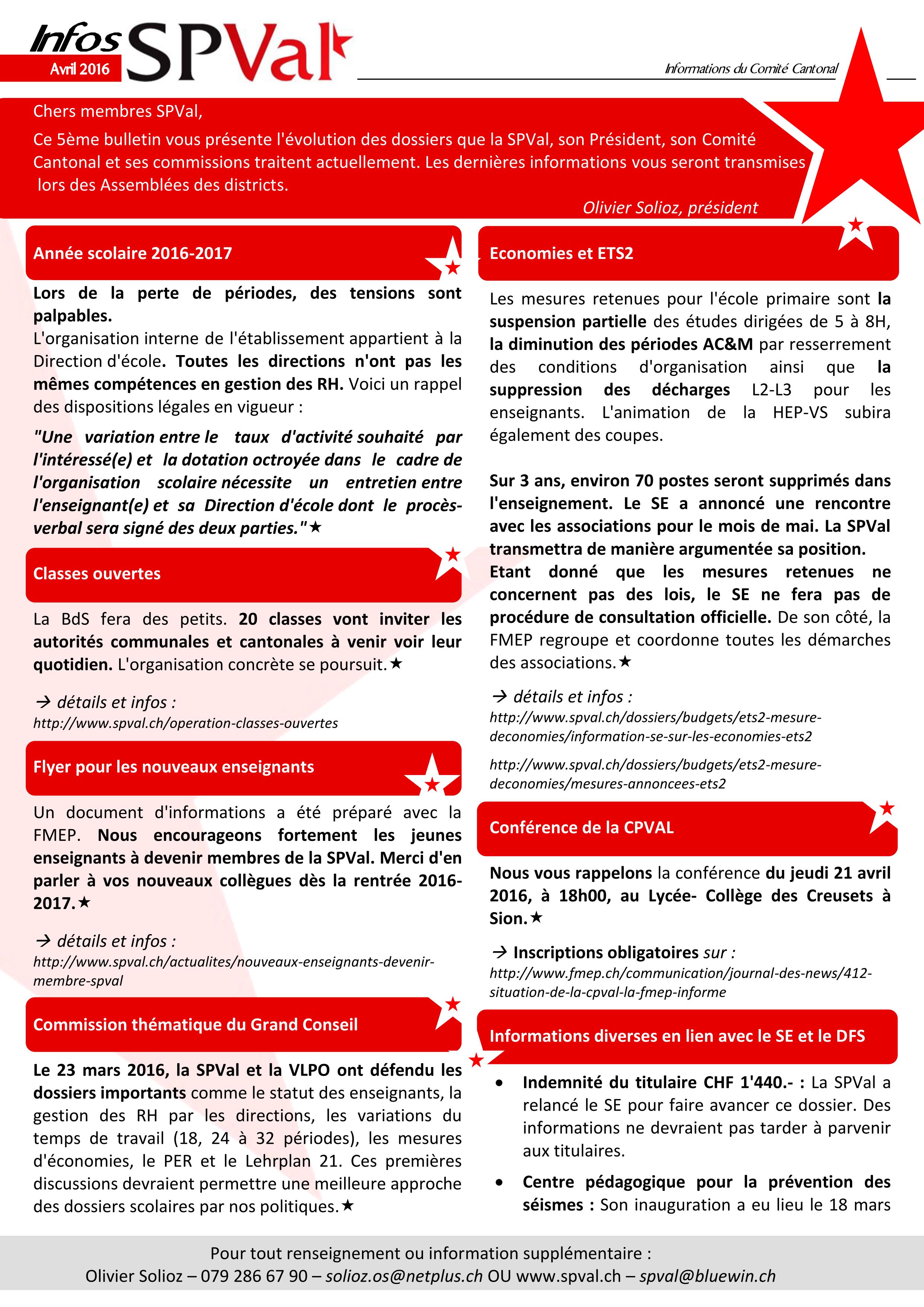 Bulletin infos SPVal d'avril 2016