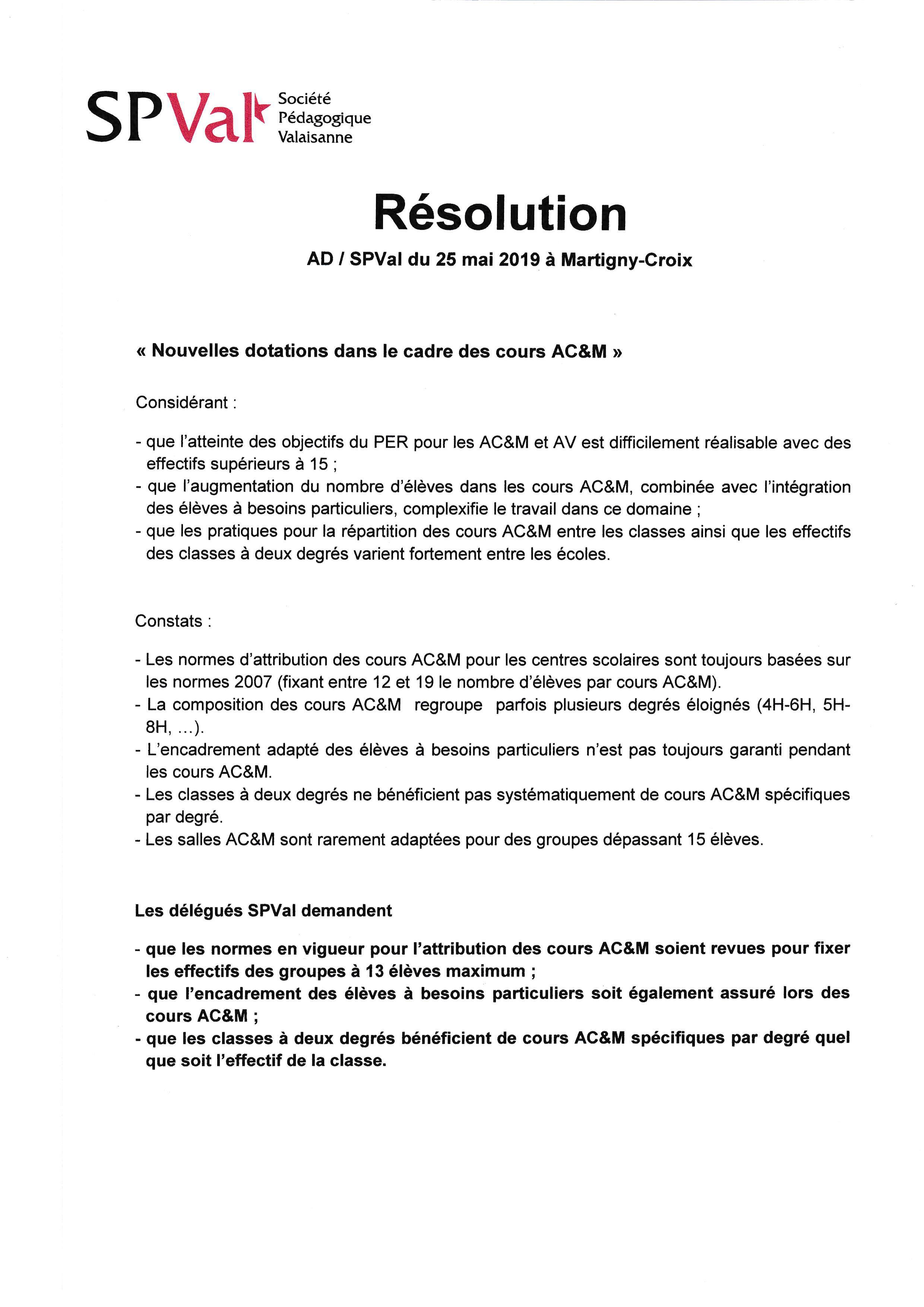 Resolution AC&M AD SPVal 2019